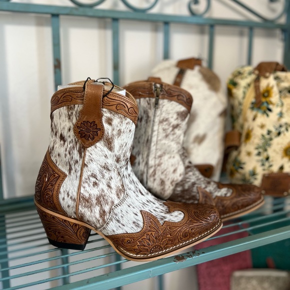 Myra Bag | Shoes | Hand Tooled Leather Genuine Cowhide Women Bootie ...